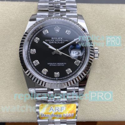 Swiss Replica Rolex Datejust ARF 3235 Black Diamond Dial 904L Jubilee Watch 36mm 